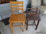 (FRONT PORCH) 2 CHAIRS; 2 CHAIRS- MAPLE CHAIR-15 IN X 15 IN X 32 IN AND A MAHOGANY CHAIR- 14 IN X 12