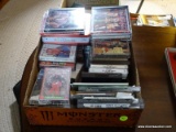 (FRM) TRAY LOT OF CDS AND CASSETTES TAPES ; DVDS- MANLY CHRISTMAS MUSIC AND CASSETTE TAPS - ROY