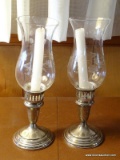 (FRM) STERLING SILVER; PR. TOWLE STERLING SILVER WEIGHTED CANDLE HOLDERS WITH ETCHED GLASS SHADES