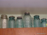 (KIT) VINTAGE CANNING JARS; 6 VINTAGE CANNING JARS, SOME WITH GLASS LIDS