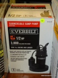 EVERBILT SUBMERSIBLE SUMP PUMP; HAS 1/2 HP MOTOR AND CAN PUMP 3,800 GALLONS PER HOUR. FOR 14
