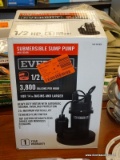 EVERBILT SUBMERSIBLE SUMP PUMP; HAS 1/2 HP MOTOR AND CAN PUMP 3,800 GALLONS PER HOUR. FOR 14