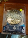 MOEN SHOWER HEAD; HAS 4 SETTINGS AND IS IN THE ORIGINAL PACKAGING. IS SPOT RESISTANT AND HAS