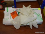 BOX OF LATEX GLOVES; SIZE M. HAS BEEN OPENED. GLOVE COUNT IS UNKNOWN.
