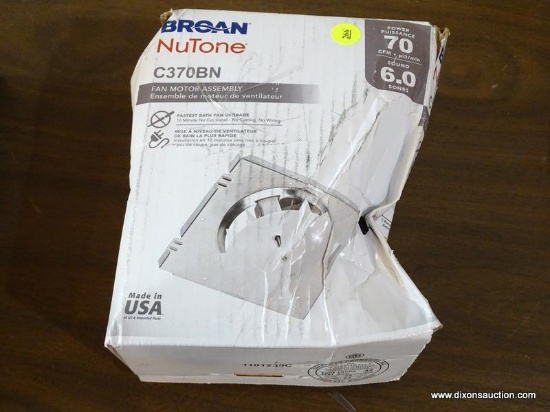 BROAN NUTONE FAN MOTOR ASSEMBLY; MODEL C37BN. HAS A POWER PURSUANCE OF 70 CFM AND IS IN THE ORIGINAL