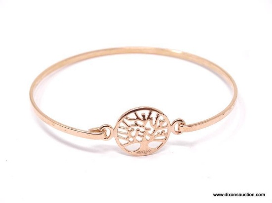 ROSE GOLD PLATED TREE OF LIFE BANGLE. NEW HIGH QUALITY STERLING SILVER.