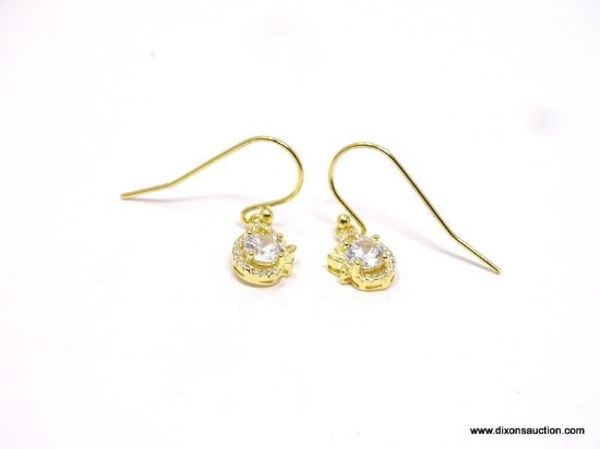 YELLOW GOLD PLATED FLOWER DESIGN DANGLE EARRINGS. NEW HIGH QUALITY STERLING SILVER.