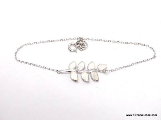 WHITE OPAL LEAF DESIGN BRACELET. NEW HIGH QUALITY STERLING SILVER.