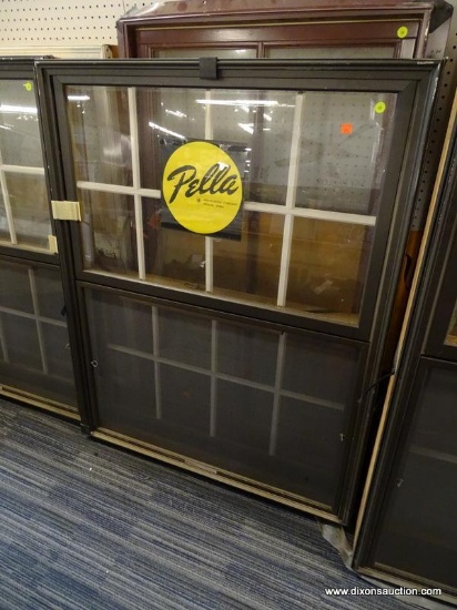 PELLA WINDOW; DOUBLE PANED CASED WINDOW IN BLACK. MEASURES 37 IN X 5.5 IN X 46 IN