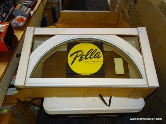 PELLA ARCH WINDOW - WHITE IN COLOR. MEASURES APPROX. 28-1/2"L X 14-1/2"H. SOLD AS IS, WHERE IS, WITH