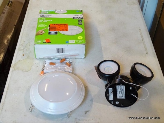 2 PC. LOT TO INCLUDE A COMMERCIAL ELECTRIC 7" LED COLOR CHANGING DISC LIGHT (COMES IN OPENED BOX) &