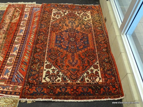 IRAN HAMADAN RUG. MEASURES 4' 3" X 6' 9".