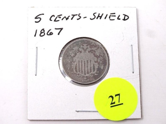1867 FIVE CENTS - SHIELD.