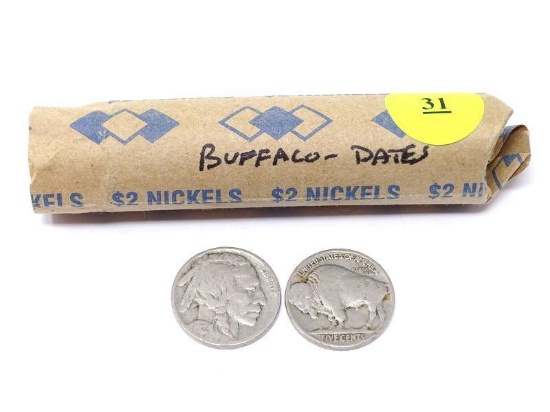 ROLL OF (40) BUFFALO NICKELS - WITH DATES.