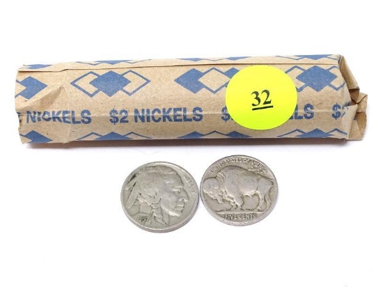 ROLL OF (40) BUFFALO NICKELS - WITH DATES.