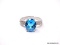 .925 STERLING SILVER LADIES 3 1/2 CT BLUE TOPAZ RING. SIZE 8.