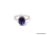 .925 STERLING SILVER LADIES 1 1/2 CT SAPPHIRE RING. SIZE 8.