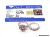 .925 STERLING SILVER LADIES 0.71 PT DIAMOND ENGAGEMENT RING AND BAND WITH CERT. SIZE 7.