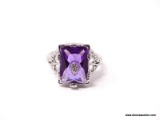 .925 STERLING SILVER LADIES AMETHYST FILIGREE RING. SIZE 8.