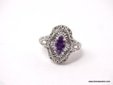 .925 STERLING SILVER LADIES 1/2 CT AMETHYST FILIGREE RING. SIZE 8.