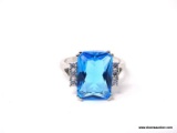 .925 STERLING SILVER LADIES 6 CT BLUE TOPAZ RING. SIZE 8.