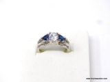 .925 STERLING SILVER LADIES SAPPHIRE GEMSTONE FILIGREE RING. SIZE 8 1/4.