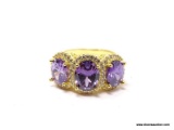 .925 STERLING SILVER LADIES 6 CT AMETHYST RING. SIZE 8 1/2.