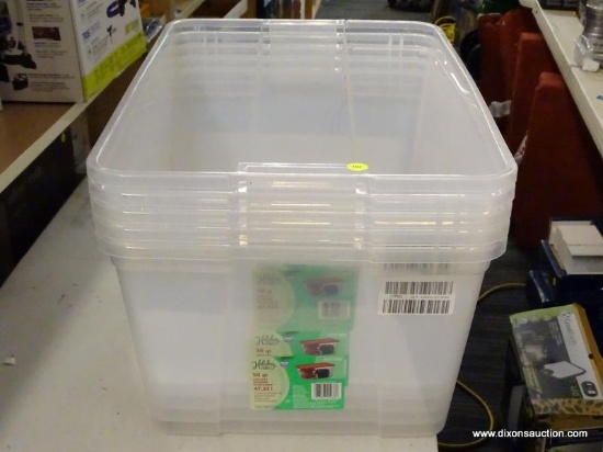 (TABLE) LOT OF CLEAR PLASTIC TUBS