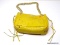 REBECCA MINKOFF MUSTARD YELLOW COLORED LEATHER HANDBAG WITH CHAIN STRAPS AND EXPANDABLE SIDE