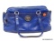 COACH ROYAL BLUE LEATHER HANDBAG WITH 3 COMPARTMENTS AND SNAKE SKIN DETAILING. MEASURES APPROX. 14