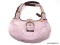 COACH PALE PURPLE HANDBAG WITH BROWN LEATHER DETAILING AND ZIPPER CLOSURE. MEASURES APPROX. 13