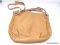 REBECCA MINK OFFTAN LEATHER HOBO BAG WITH STUD DETAILING AND ZIPPER CLOSURE. MEASURES APPROX. 16