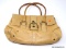 COACH TAN LEATHER HANDBAG WITH RHINESTONE AND STUD DETAILING. MEASURES 15