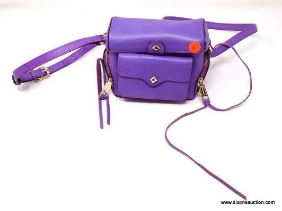 REBECCA MINKOFF SMALL PURPLE BOXY CROSSBODY WITH SIDE ZIPPERS. MEASURES 7" X 5". SHOWS SIGNS OF