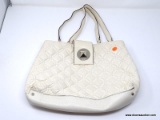 KATE SPADE OFF-WHITE COLORED QUILTED LEATHER HANDBAG WITH GOLD TONE FRONT LATCH. MEASURES 15