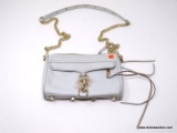 REBECCA MINKOFFLIGHT GREY LEATHER CROSSBODY BAG WITH CHAIN STRAP. MEASURES APPROX. 9