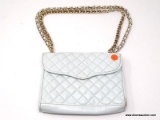 REBECCA MINKOFF PALE MINT GREEN QUILTED LEATHER CROSSBODY WITH CHAIN STRAP. MEASURES APPROX. 8