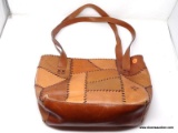 PATRICIA NASH LEATHER PATCHWORK HANDBAG WITH STITCHWORK DETAILING. MEASURES APPROX. 15.5