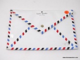 KATE SPADE WHITE, RED, AND BLUE PAR AVION AIR MAIL ENVELOPE PATENT LEATHER CLUTCH. MEASURES APPROX