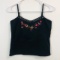 ST JOHNS BAY SPAGHETTI STRAP TOP FLORAL EMBROIDERY BLACK WOMENS SMALL