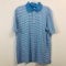 CUTTER & BUCK DRY TEC GOLF POLO SHIRT BLUE/WHITE STRIPE MENS LARGE