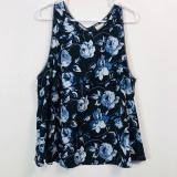 A NEW DAY SLEEVELESS BLOUSE BLUE FLORAL WOMENS 2XL