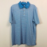 CUTTER & BUCK DRY TEC GOLF POLO SHIRT BLUE/WHITE STRIPE MENS LARGE