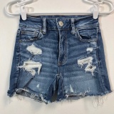 AMERICAN EAGLE JEANS SHORTS HIGH RISE SHORTIE DISTRESSED WOMENS 0