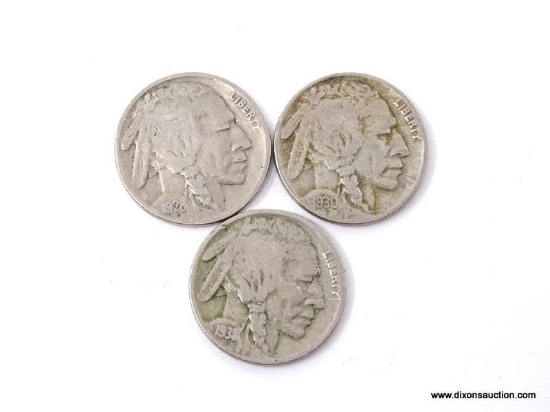 1928, 1930, 1938-D BUFFALO NICKELS.