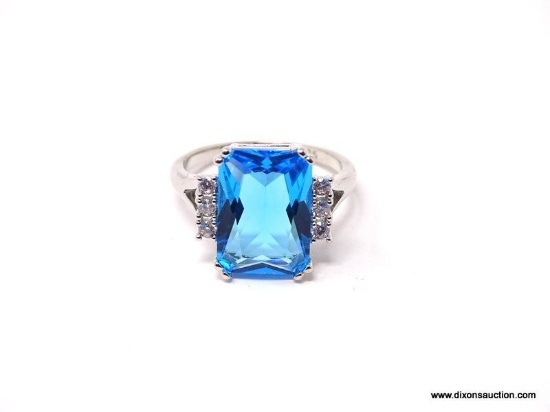 .925 STERLING SILVER LADIES 6CT SWISS BLUE TOPAZ RING. SIZE 8.