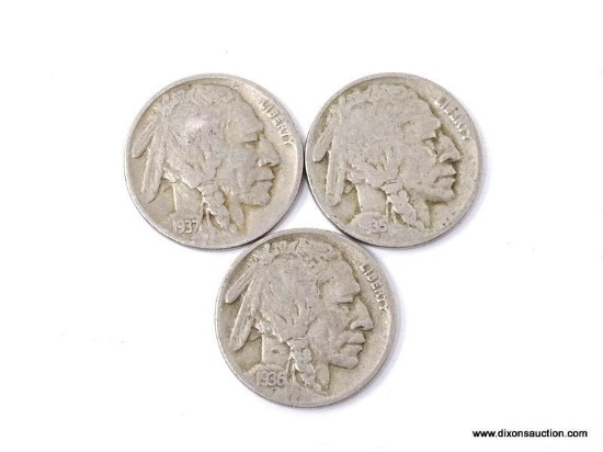 1935-D, 1936-D, 1937-D BUFFALO NICKELS.