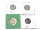 1929, 1930, 1935, 1937 BUFFALO NICKELS.