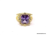.925 STERLING SILVER LADIES 6 CT AMETHYST RING. SIZE 8 1/2.