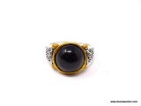 .925 STERLING SILVER LADIES 3 1/4 CT BLACK ONYX RING. SIZE 8.